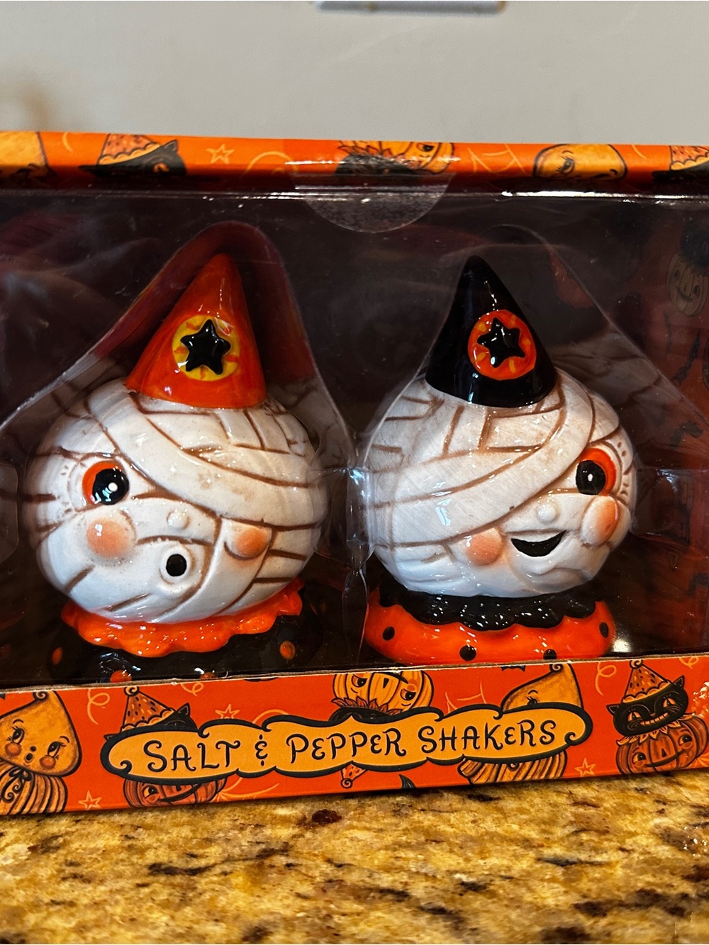 Johanna Parker Halloween Mummy Salt & Pepper Shakers NIB
